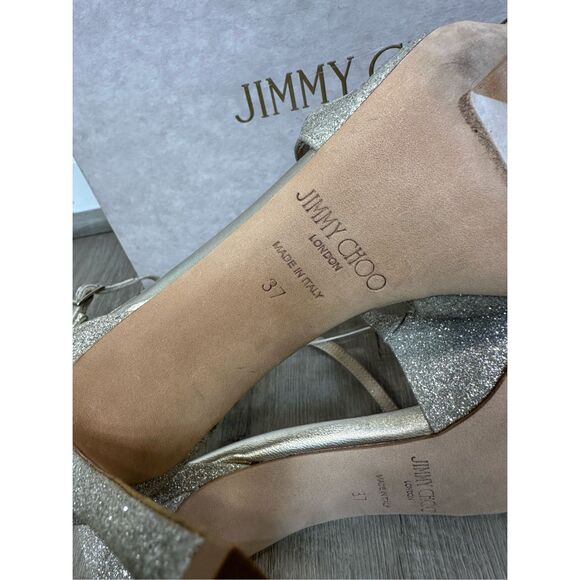 Jimmy Choo Azia 95 Platinum Ice Dusty Glitter Sandals Size 37(US7) $950 - Picture 15 of 15